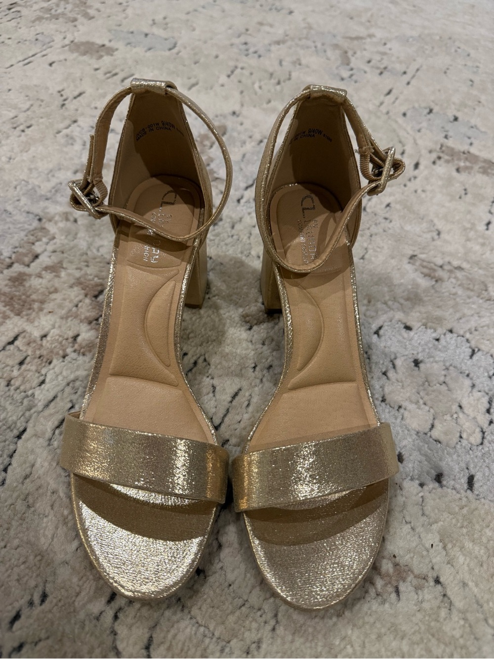 CL by Laundry Metallic Gold Ankle-Strap Block Heels